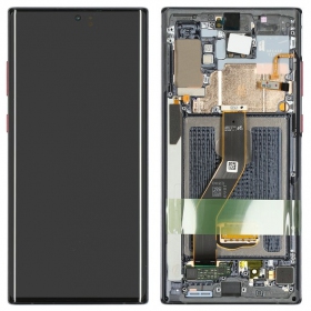 Ekranas Samsung N975 Note 10 Plus/N976 Note 10 Plus 5G su lietimui jautriu stikliuku ja rėmeliu Black OLED (real size)