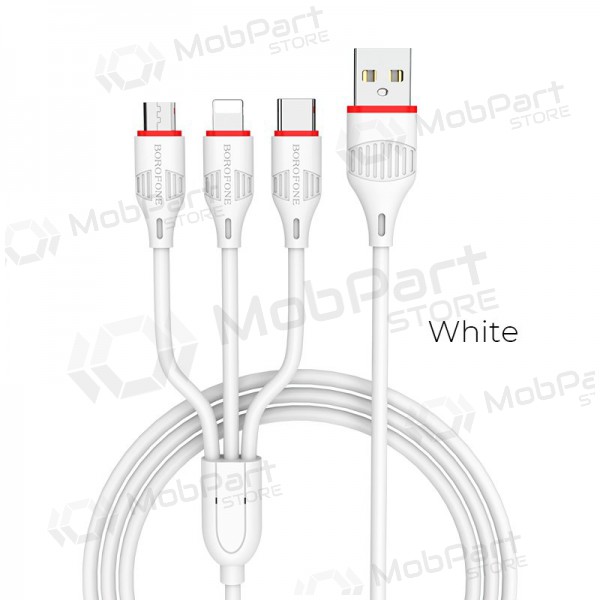 USB kaapeli Borofone BX17 3in1 microUSB-Lightning-Type-C (valkoinen)