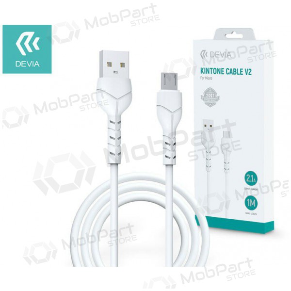 USB kaapeli Devia Kintone microUSB 1.0m (valkoinen) 5V 2.1A