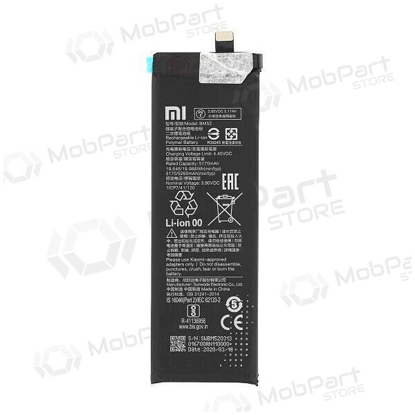 Xiaomi Mi Note 10 Lite / Mi Note 10 Pro / CC9 Pro paristo, akumuliatorius (BM52) (alkuperäinen)