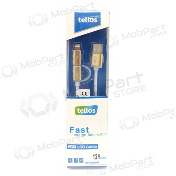 USB kaapeli Tellos TPE 2in1 microUSB - Lightning (kultainen) 1.2m