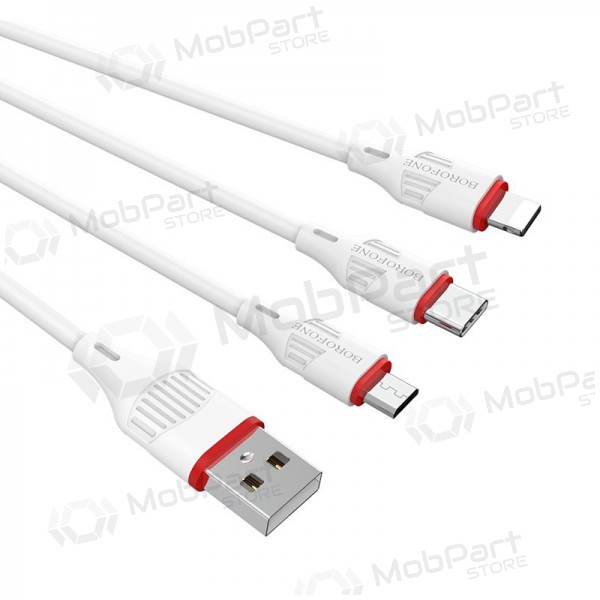 USB kaapeli Borofone BX17 3in1 microUSB-Lightning-Type-C (valkoinen)